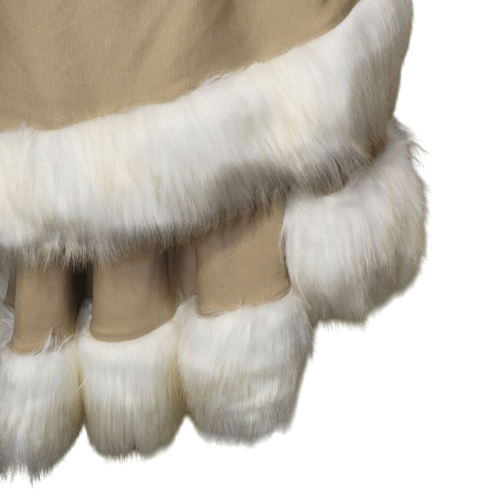 Donna Salyers Fabulous Furs Faux Fur Trim Knit Poncho Cape Tan White OS - Picture 8 of 10